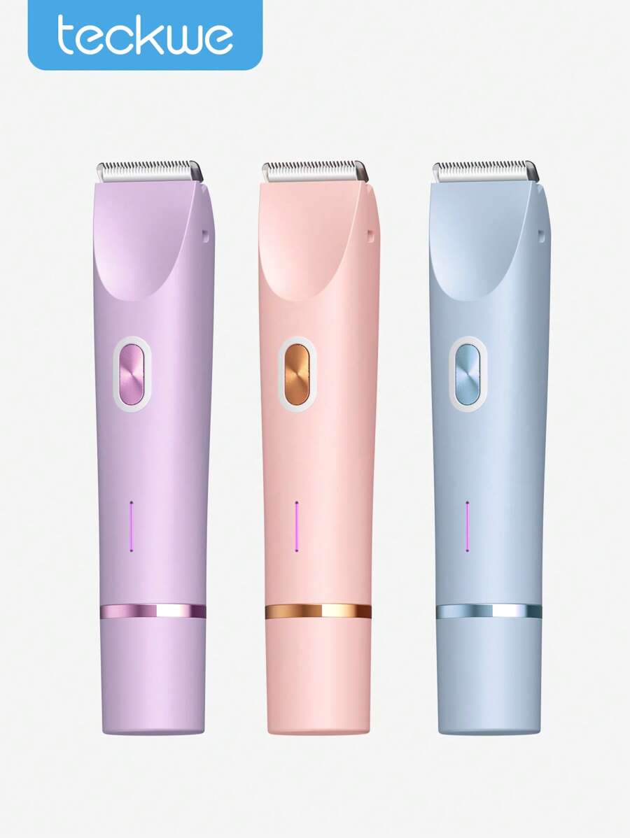 Teckwe 女士比基尼修剪器，适合丝绸肌肤的无痛电动剃须刀，带陶瓷刀头和 Type-C 充电端口的无线剃须刀，适合旅行，夏季海滩，蓝色 - 藍色 - 查看 1