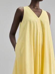 Ontre 女士无袖V领宽松连衣裙，休闲海滩度假装，波西米亚海岛度假风连衣裙，适合音乐节、万圣节、圣诞节、派对等场合，优雅连衣裙 - 黃色 - 查看 6