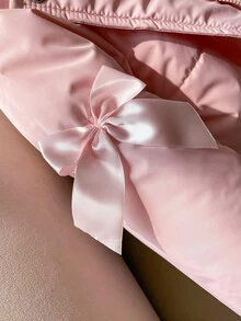 SHEIN Cute Kawaii Thick Hooded Winter Jacket For Tween Girls, Long Sleeve, Fleece, Baby‑Pink Coat With 3D Bow Decor - Pink - View 4