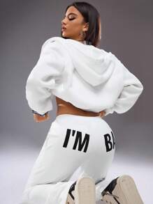 Shutterstock Y2Kool Women's Casual White Butt Print Sweatpants Fall And Winter Tracksuit Y2k Two Pieces Set Sweat Set Women Y2k Women Two Pieces Outfits Party Pant