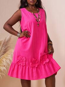 SHEIN CURVE+ Plus Size Women Casual Solid Color Sleeveless Short Dress/Autumn /Winter