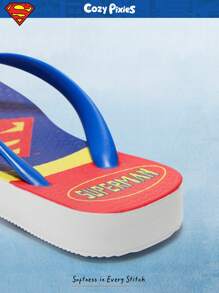 SUPERMAN X Cozy Pixies 1 Pair Summer Print Non-Slip Breathable Round Toe Flip Flops Toddler/Kids Beach Sandals - Blue - View 4