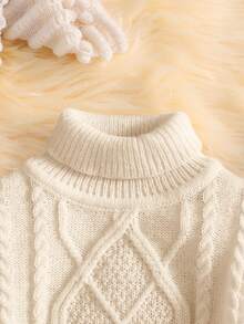 SHEIN Baby Boy/Girl Vintage Textured High Neck Comfortable Loose Fit Solid Color Sweater, Suitable For School, Home, And Outdoor, Autumn/Winter Fall