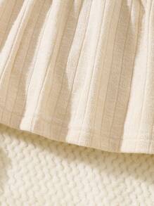 SHEIN 秋季甜美女宝宝针织领荷叶边下摆可爱公主裙 - 杏色 - 查看 8