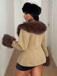 Maweii 2025 Plus Size Women's Elegant Date Night Fashion Dramatic Fur Collar Decor Chic Overcoat, Autumn/Winter Fall