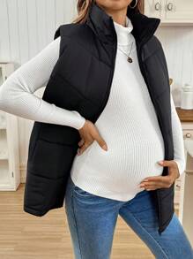 SHEIN 孕妇高领无袖拉链休闲棉服外套，冬季百搭 - 黑色 - 查看 6