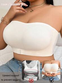 SHEIN Comfy Plus Size Strapless Knitted Bra With Non-Slip Support For Casual Wear Strapless Bra Wireless Bras Strapless Bra For Big Boobs Seamless Strapless Bras Wireless Strapless Bra - Apricot - View 6
