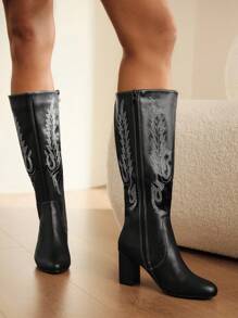 Daringsoles Giày bốt cao gót thêu họa tiết cho nữ, thời trang và thanh lịch - màu đen - Xem 8