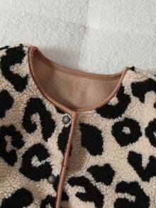 Tween Girl Leopard Print Fleece Casual Loose Jacket - Multicolor - View 5