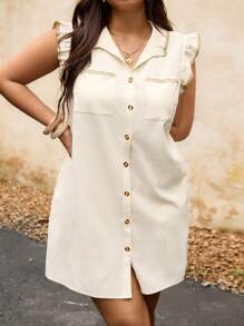 Elaquor Plus Size Women Vacation Casual Cap Sleeve Button Front Midi Dress