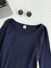 Koszulka z długim rękawem i prążkowanym ściągaczem dla dziewcząt w wieku 1/2 lat, elastyczna, dopasowana, uniwersalna, wygodna