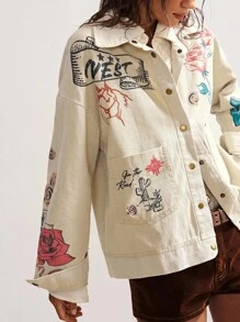 Bohemela 女士休闲纯色梭织轻薄长袖夹克西部风夹克女款印花夹克秋冬女款