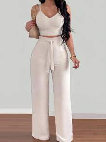 INAWLY 2 pièces Set Top débardeur élégant et casual avec bretelles croisées au dos et pantalon droit