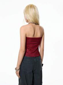 StreetHx Top tubo con diseño a rayas y decoración metálica, estilo punk para mujer - Multicolor - Ver 2