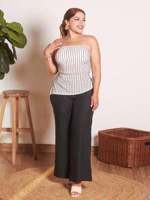 Lupita Cardoza Striped Print Split Hem Tube Top - Black and White - View 6