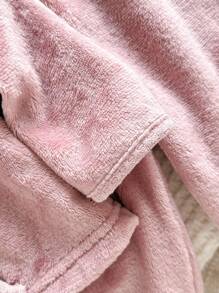 2 件套女婴毛绒熊刺绣长袖开衫上衣和裤子舒适睡衣套装