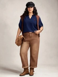 Zelara Plus Size Embroidered Notch Collar Casual Versatile Commuter Shirt Plus Size Blouses For Women Plus Size Tops Curve Blouses For Women Plus Size Women Clothes Blouse Earthy Plus Size Fall Clothes For Women Winter Clothes Office Outfits For Women Polo Shirt Birthday Chic Winter Business Winter Party Fall Halloween Christmas