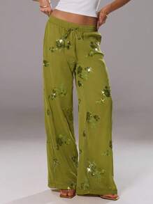 TRNVIE 女式亮片装饰休闲裤，春夏 - 綠色 - 查看 5