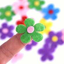 100 件/套多色毛毡花 | 涤纶自粘贴花 | 可重复使用且哑光饰面 | 非常适合布艺工艺品、DIY 项目和教室装饰 | 充满活力的花卉设计，适合创意表达，花束制作用品 - 彩色 - 查看 7