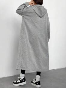 Sparklyn 青少年女孩休闲百搭日常居家运动瑜伽连帽拉链长款针织夹克，秋冬 - 灰色 - 查看 2