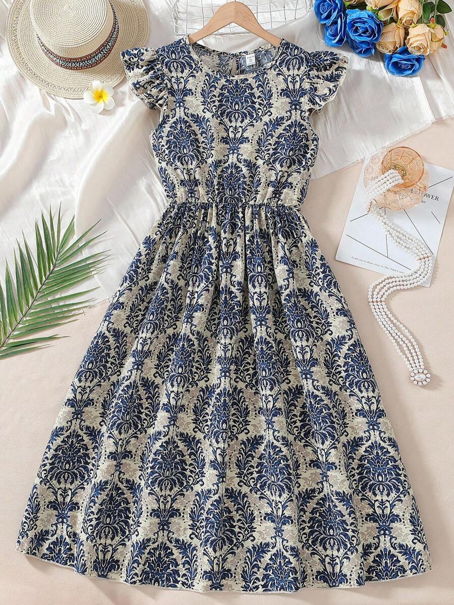 Váy cạp cao tay lửng họa tiết hoa cho bé gái tuổi teen thích hợp mặc đi nghỉ, thường ngày và hàng ngày - Nhiều màu - Xem 1