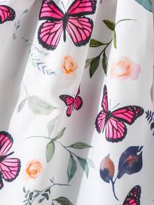 SHEIN Váy tay lửng in họa tiết khối màu đơn giản cho kỳ nghỉ của bé gái - Màu Hồng Tươi - Xem 4