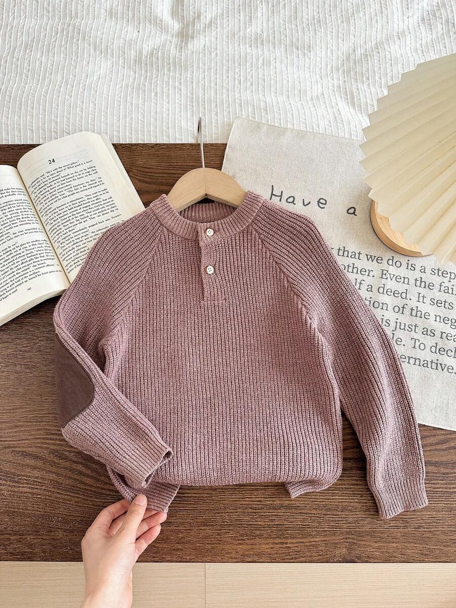 Blossori Young Boys Cardigans Polka Dot & Striped Loose Fit Crew Neck Knit Sweater, Autumn/Winter Fall - Brown - View 1