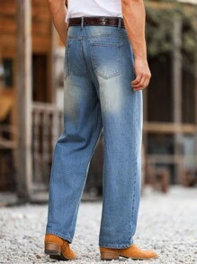 Manfinity Nomadique Men's Light Wash Vintage Distressed Loose Fit Baggy Jeans