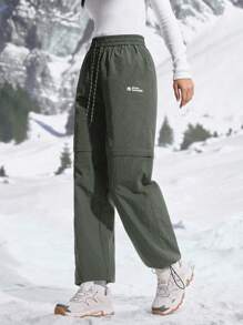 In My Nature Pantalones holgados para senderismo con estampado de letras y cordón en la cintura para mujeres