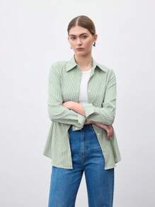 BizChic Áo sơ mi nữ cổ bẻ màu xanh bạc hà cài một hàng khuy cho mùa Thu/Đông 2025, kiểu dáng hiện đại, thanh lịch, phù hợp cho các buổi hẹn hò, tiệc tùng, họp mặt, lễ hội âm nhạc vùng quê, đám cưới, sinh nhật, Halloween, Giáng sinh, một chiếc áo đa năng dành cho nữ. - màu xanh lá - Xem 2