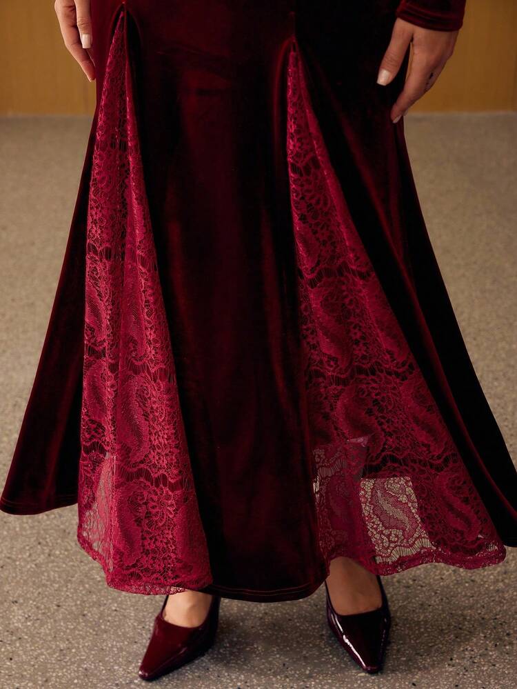 VELVET ASYMMETRICAL SHOULDER RUCHED MERMAID HEM LONG DRESS