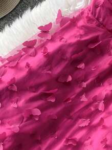 DreamSkyne Abito lungo elegante e sexy da donna, taglie forti, senza spalline, in stile di lusso con decorazione 3D a farfalla, adatto per primavera/estate/autunno/inverno - Fucsia - Visualizzare 3