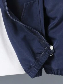 1 件男童休闲时尚简约连帽拉链夹克，带有马标志，适合日常穿着和通勤 - 藏蓝色 - 查看 3