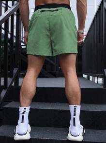 Gym Rark 男士夏季休闲撞色弹力腰运动短裤健身服男士短裤运动短裤宽松健身短裤，轻便 - 綠色 - 查看 2