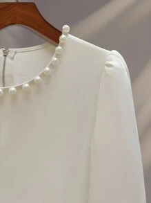 GlowEve 2 件套：独特的串珠长袖上衣和中长裙，秋冬优雅风格 - 杏色 - 查看 5