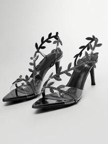 SHUZIA Versatile Women's Fashionable Cut Leaf Point Toe Stiletto Heel Sandals - Black - View 1