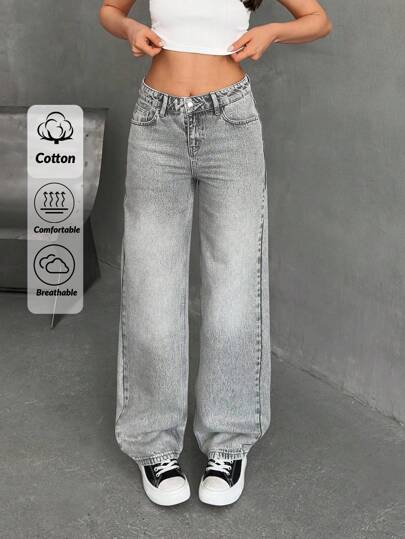 EURMUSE Low Waist Pocket Detailed Straight Jean