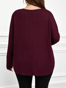 Miaspire Plus Size Women Purple Batwing Long Sleeve T-Shirt For Autumn - Red Violet - View 2