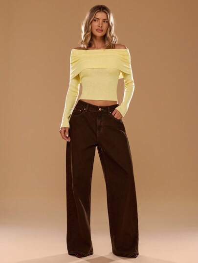 SHEIN BAE Damen Off-Shoulder Pullover mit langen Ärmeln, elegant