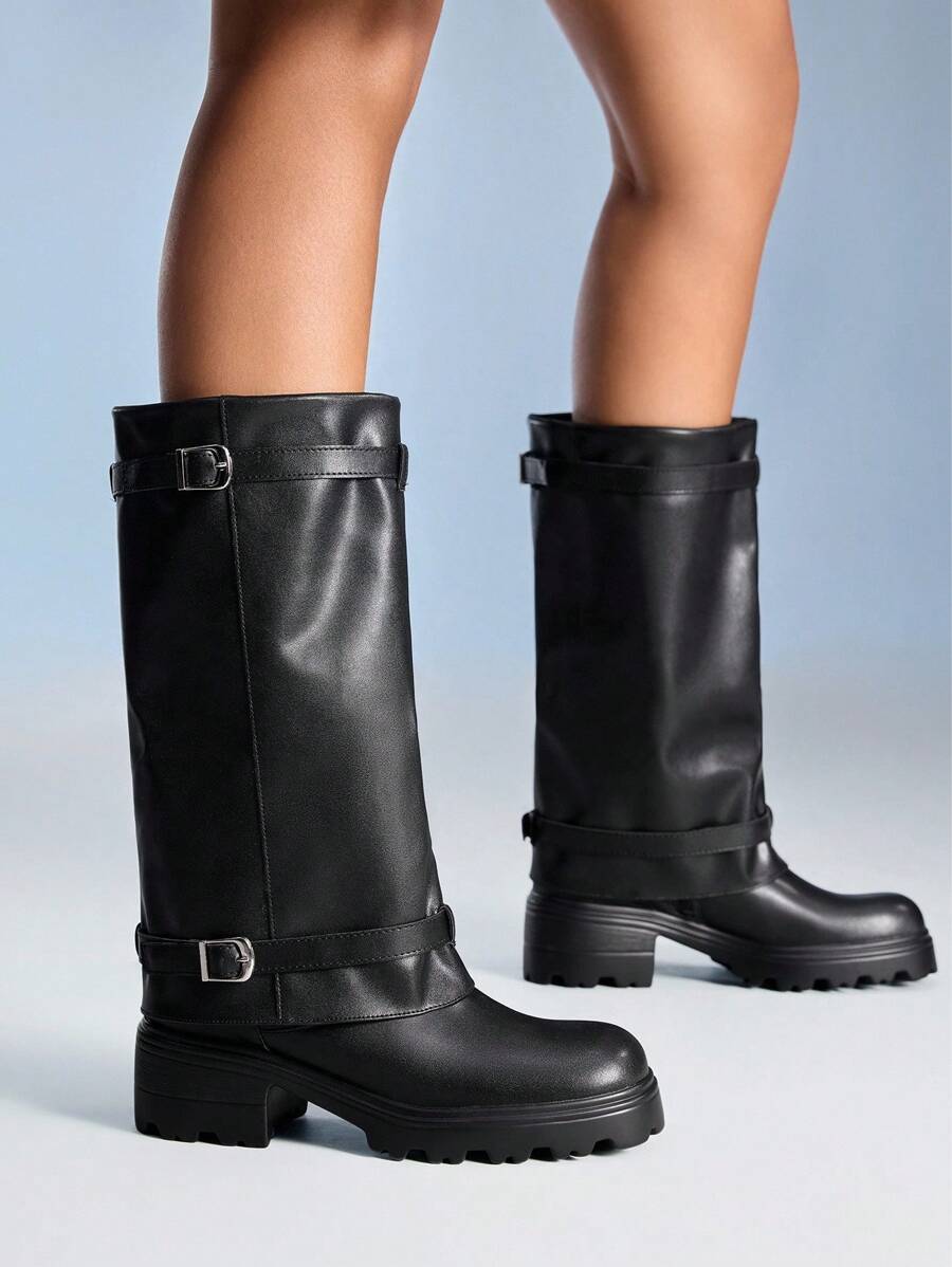 CUCCOO GRLICON 女士过膝长靴，Y2K 风格，机车风，返校装、万圣节装、圣诞派对装 - 黑色 - 查看 1