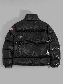 EURMUSE 男士高品质高领特殊闪亮面料常规冬季外套 - 黑色 - 查看 2