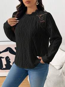 SHEIN Frenchy Áo thun nữ tay dài đơn giản, thời trang, đa năng, cỡ lớn, mặc hàng ngày - màu đen - Xem 5