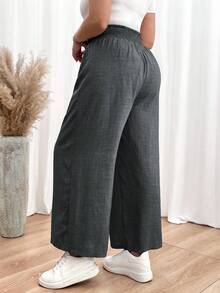 SHEIN Essnce Quần ống đứng cạp cao màu xanh dương, quần dài nữ, quần áo mùa thu, quần áo giáo viên, quần áo trở lại trường, quần ống rộng thoải mái cho nữ - Màu xám đen - Xem 2