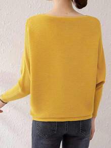 EMERY ROSE Suéter de punto acanalado con cuello de barco, mangas de murciélago y unicolor, tops de manga larga, jersey de punto para otoño e invierno - Amarillo - Ver 2