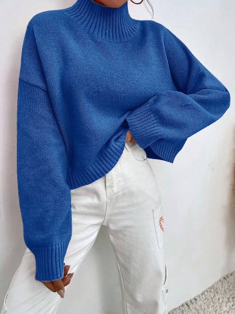 Solid Turtleneck Sweater - Baby Blue - View 4