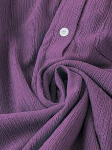 Rometta 大码休闲/办公室纯色缺口领卷袖衬衫