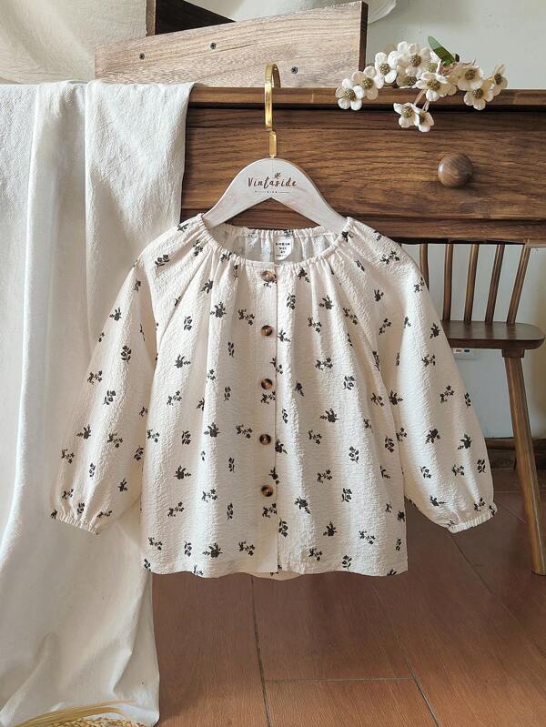 Vintaside Kids Kleine Mädchen Frühlings Blumen & Gras Muster Langarm Top, geeignet für Outdoor-Aktivitäten, Zuhause, Fotoshootings, Partys