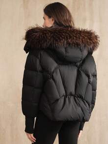 Anewsta Thick Short Loose Oversized Collar Women Jacket - Black - View 4