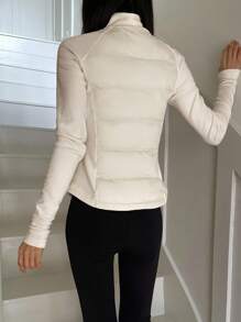 DAZY 女士纯色拉链休闲冬季棉服外套，冬季女装，女士棉服外套夹克 - 白色 - 查看 6