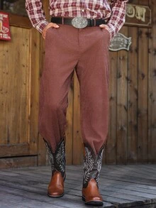 Manfinity Nomadique Men's Casual Solid Color Corduroy Pants Corduroy Pants Men Brown Corduroy Pants Cowboy Pants Men - Brown - View 5